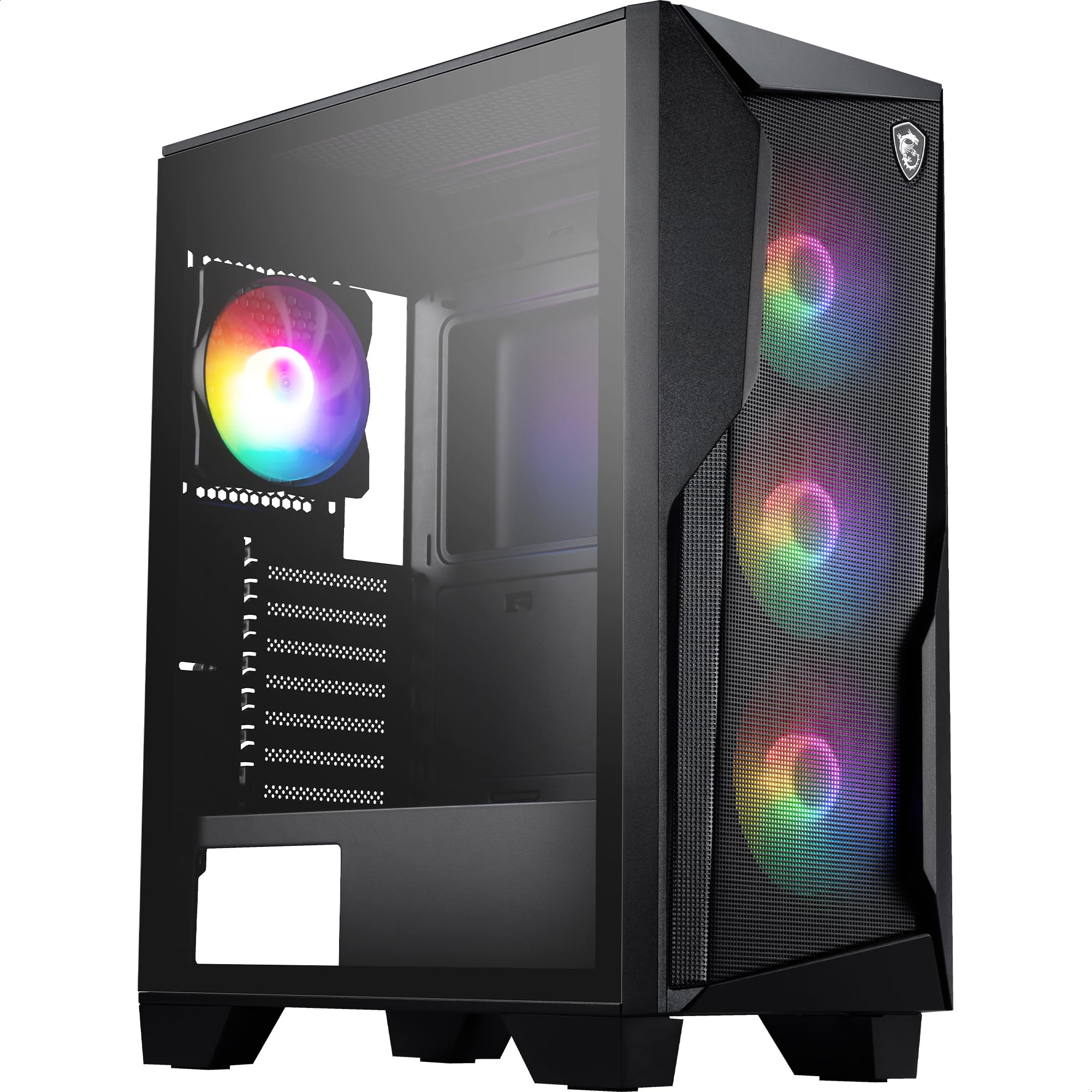 NVIDIA PCケース ATX対応 グリーンアクセント ファン付き 現状品 MSI MAG FORGE 130A AIRFLOW PCケース ATX ミドルタワー 黒 RGBファン4基